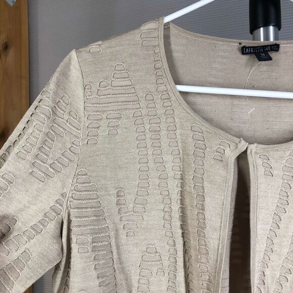 LAFAYETTE 148‎ New York Tan Silk Blend Lightweight Front Clasp Cardigan Sz M - Picture 2 of 8
